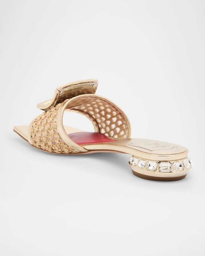Leather & Raffia Jewel Slide Mules - Image 5