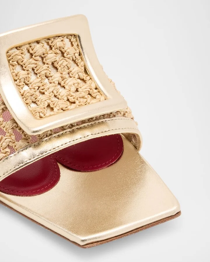 Leather & Raffia Jewel Slide Mules - Image 7
