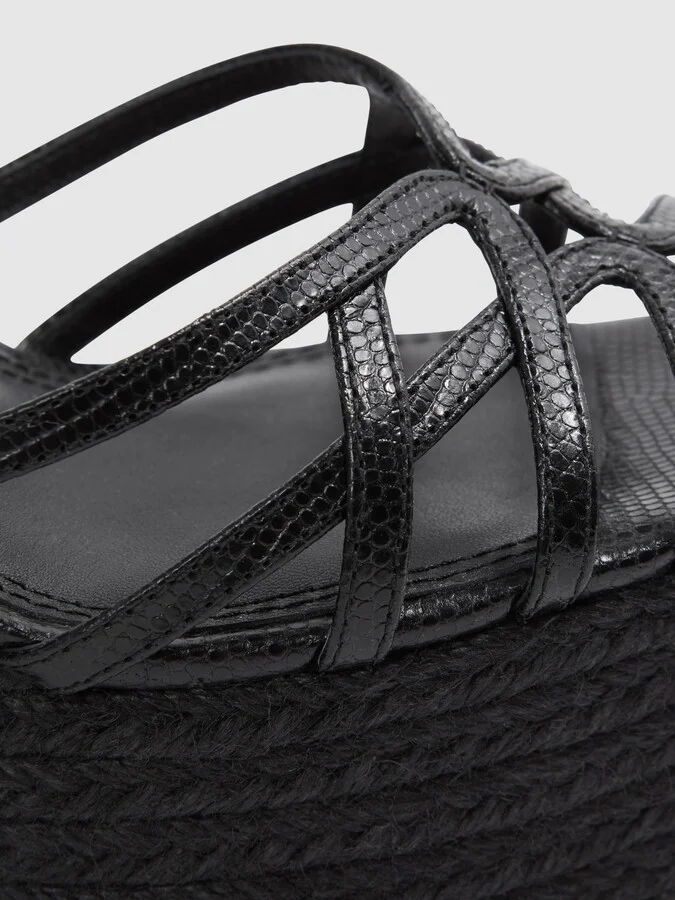 Leather Raffia Platform Wedge Heels - Image 5