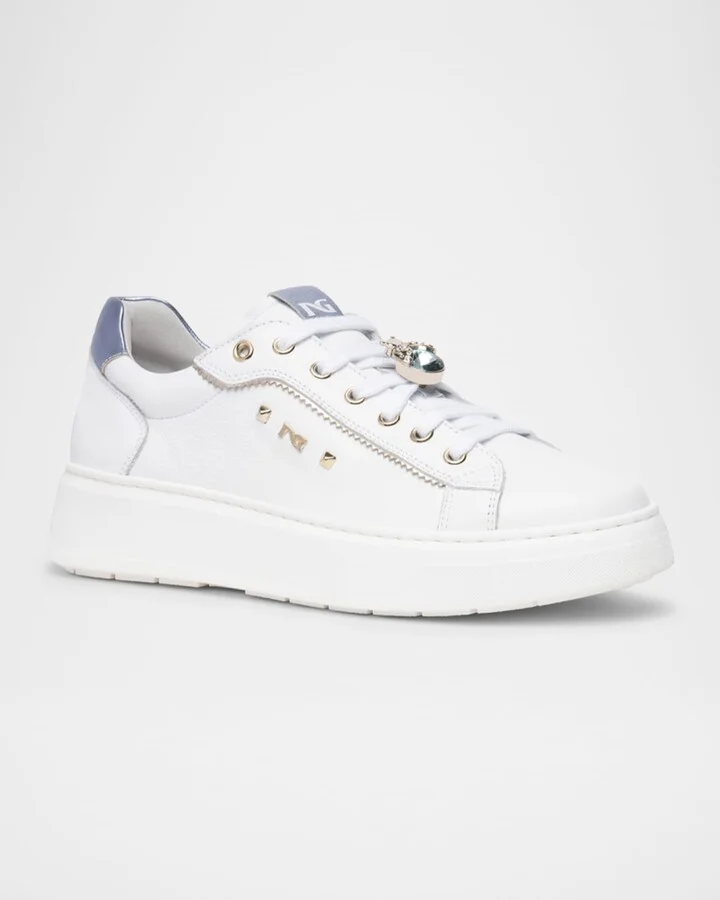 Leather Retro Jeweled Low-Top Sneakers - Image 2
