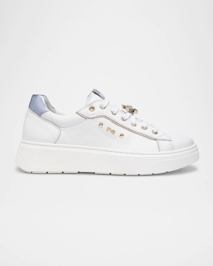 Leather Retro Jeweled Low-Top Sneakers