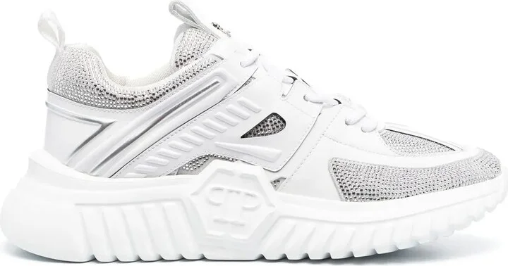 Leather Rhinestone-Embellished Runner Sneakers