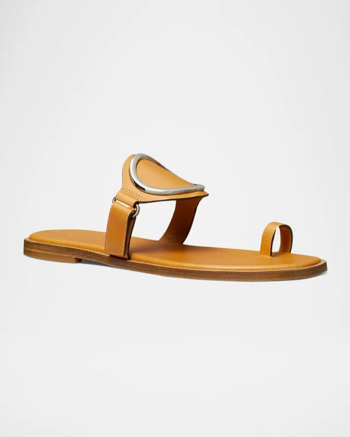 Leather Ring Flat Slide Sandals - Image 2