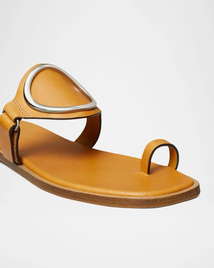 Leather Ring Flat Slide Sandals - Image 3