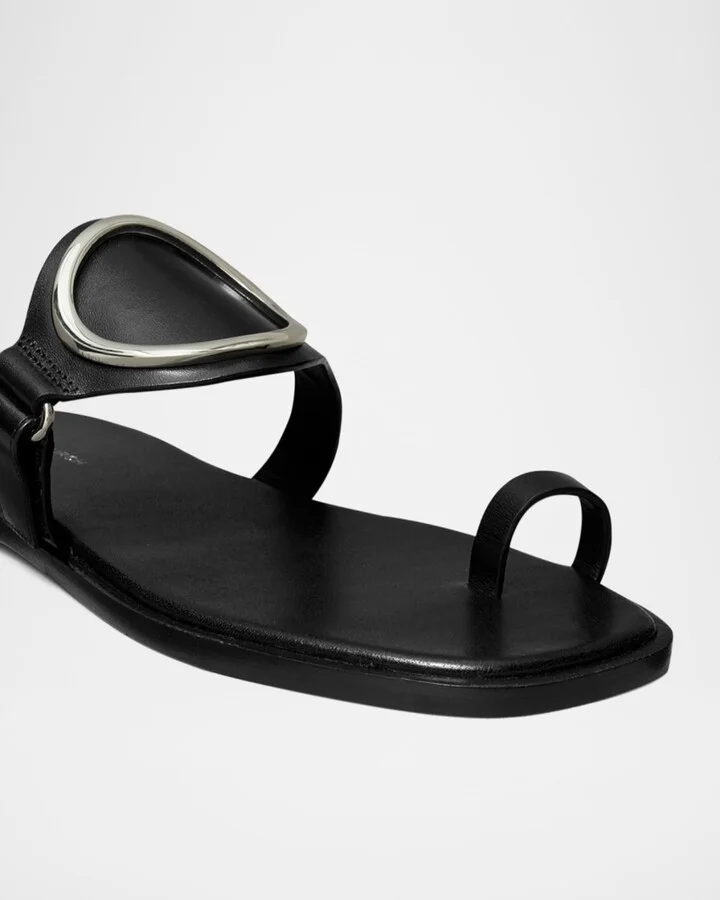 Leather Ring Flat Slide Sandals - Image 5