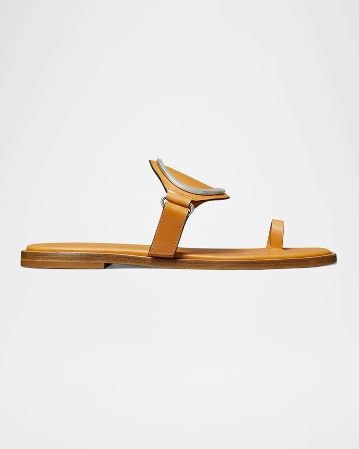 Leather Ring Flat Slide Sandals