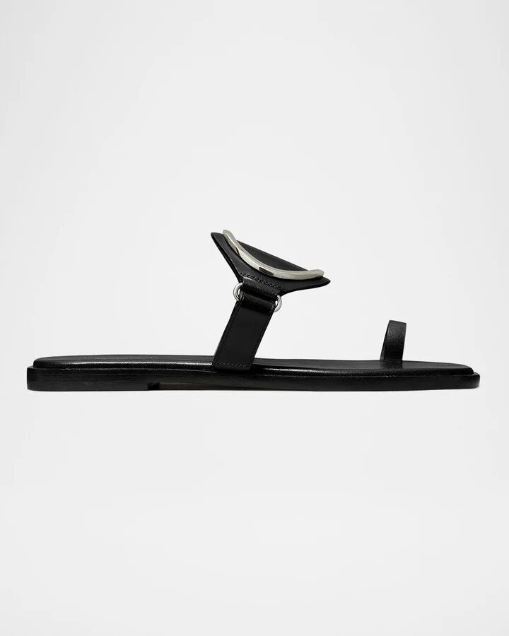 Leather Ring Flat Slide Sandals