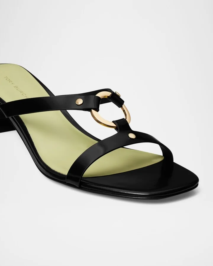 Leather Ring Heeled Slide Sandals - Image 5