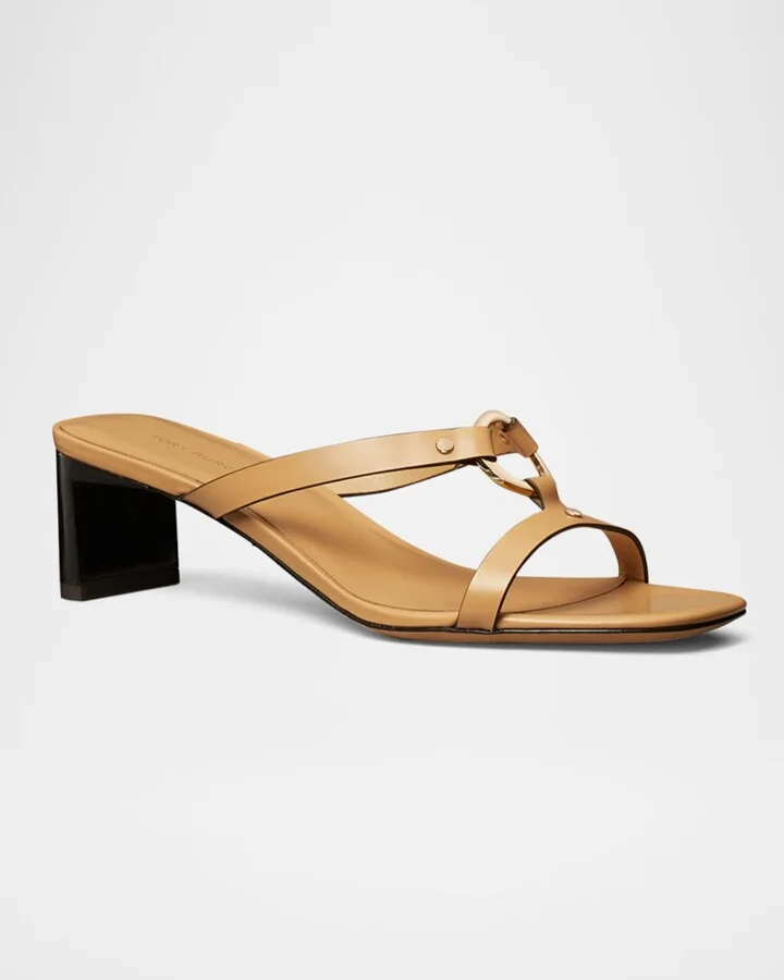 Leather Ring Heeled Slide Sandals - Image 9