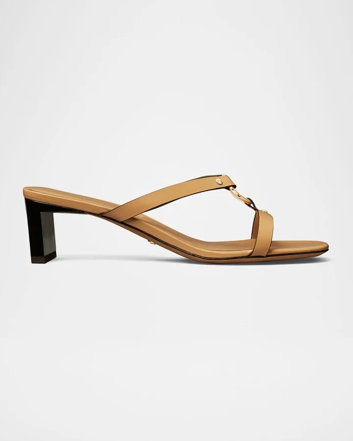 Leather Ring Heeled Slide Sandals