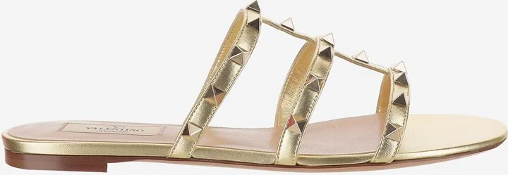 Leather Rockstud Slide Sandals