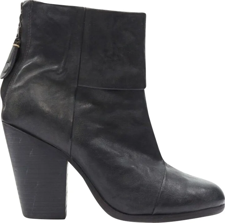Leather Round Toe Chunky Stacked Heel Western Ankle Boot