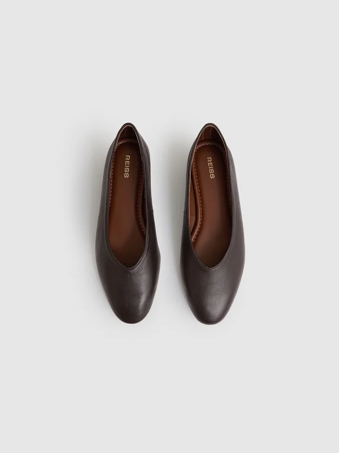 Leather Rounded-point Toe Ballet Flats - Image 4
