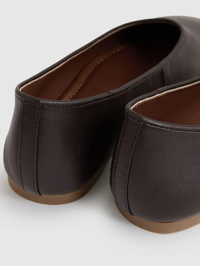 Leather Rounded-point Toe Ballet Flats - Image 5