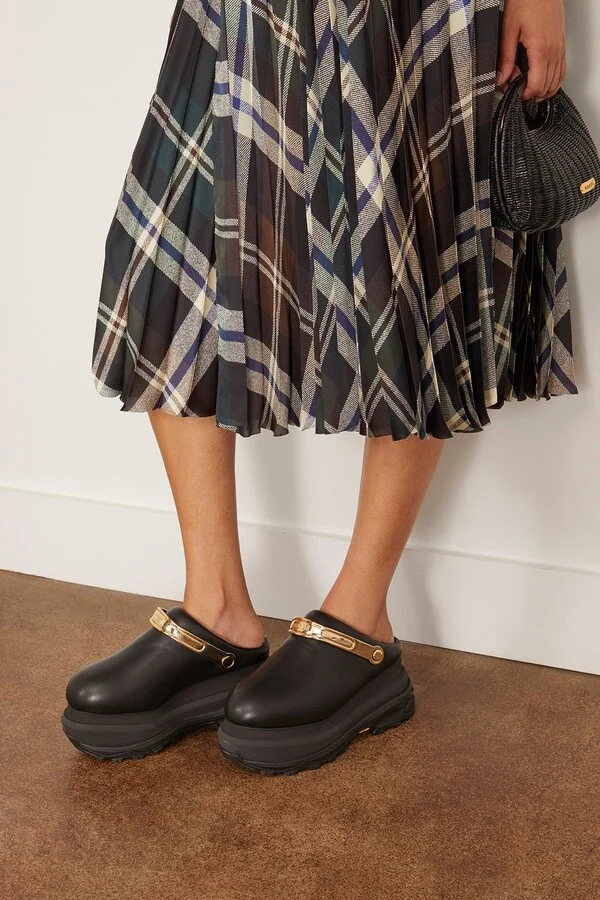 Leather Sabot Wedges in Black - Image 2