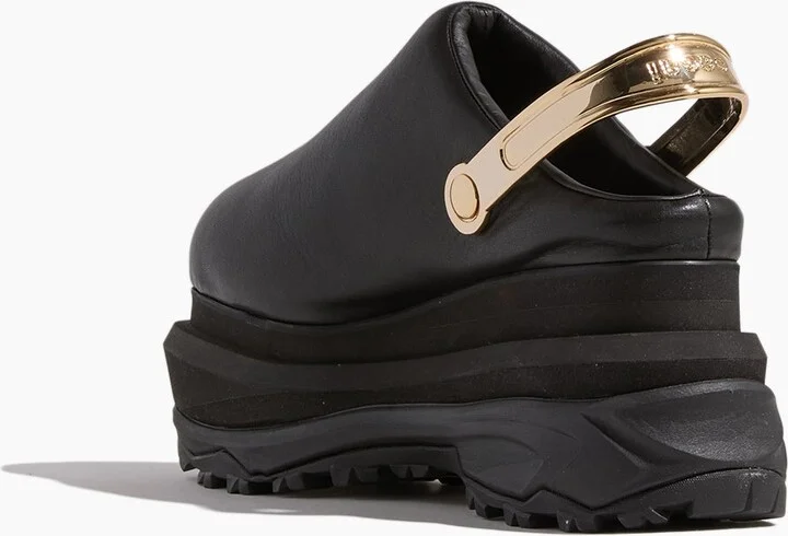Leather Sabot Wedges in Black - Image 3