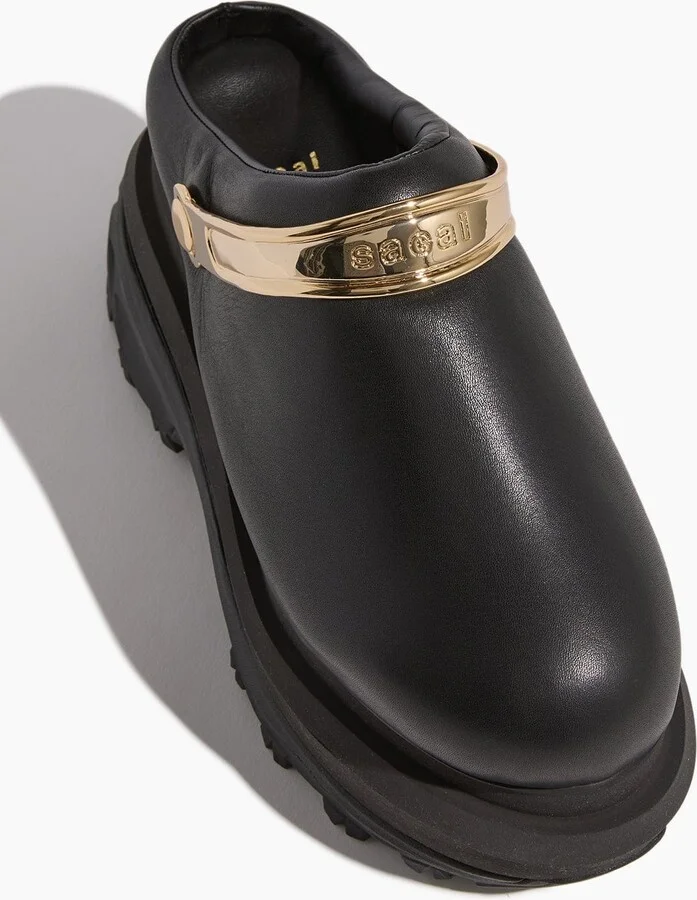 Leather Sabot Wedges in Black - Image 4
