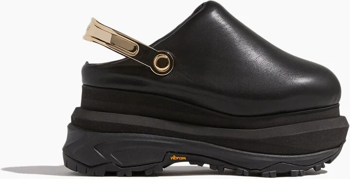 Leather Sabot Wedges in Black