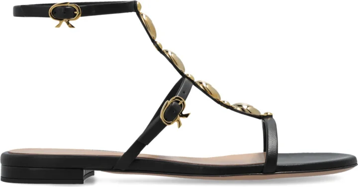 Leather Sandals, , - Black
