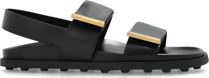 Leather Sandals, , - Black