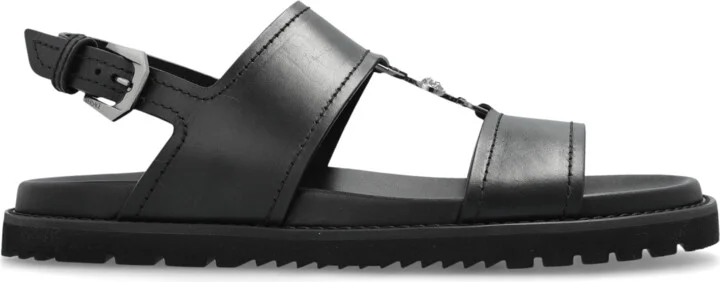 Leather Sandals, , - Black