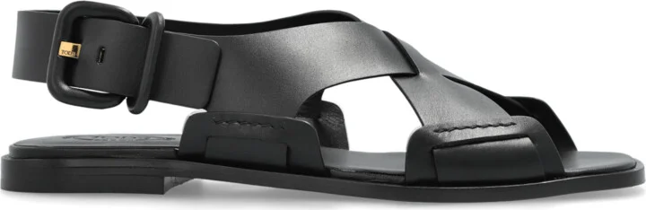 Leather Sandals, , - Black