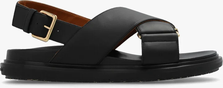 Leather Sandals, , - Black