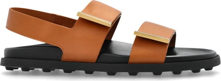Leather Sandals, , - Brown