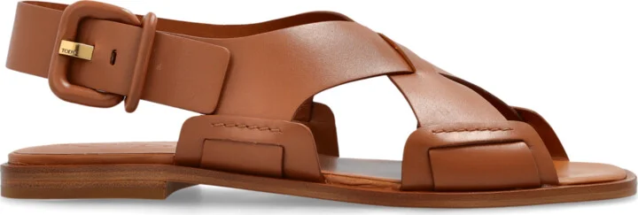 Leather Sandals, , - Brown