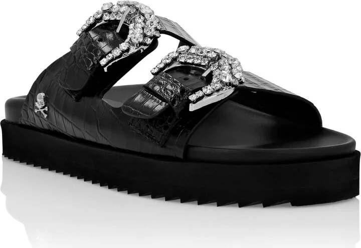 Leather Sandals Cocco Print Skull