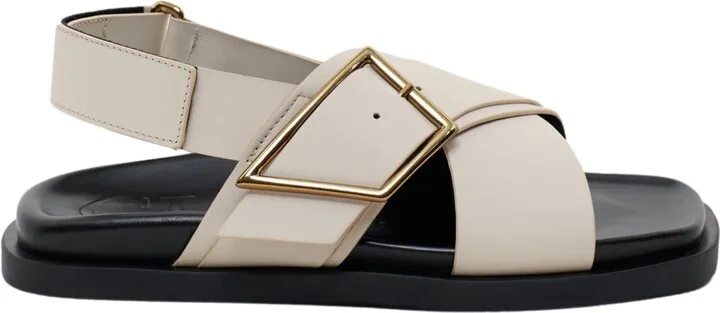 Leather Sandals In Light Grey