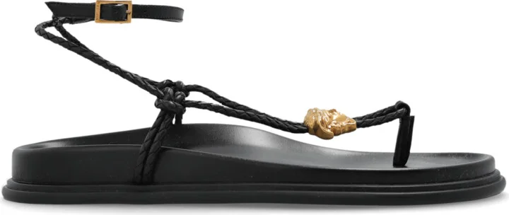 Leather Sandals With Medusa Head, , - Black