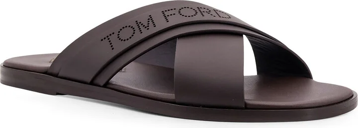 Leather Sandals With Perforated Logo Detail - Image 2