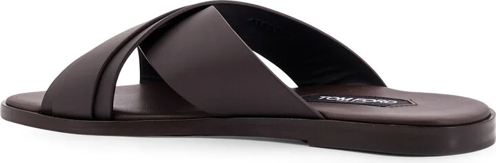 Leather Sandals With Perforated Logo Detail - Image 3