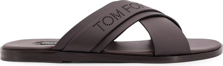 Leather Sandals With Perforated Logo Detail