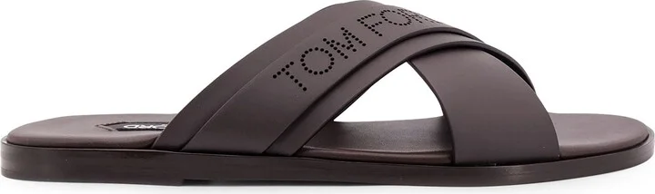 Leather Sandals With Perforated Logo Detail