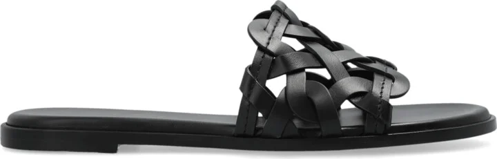Leather Slides Amalfi, , - Black