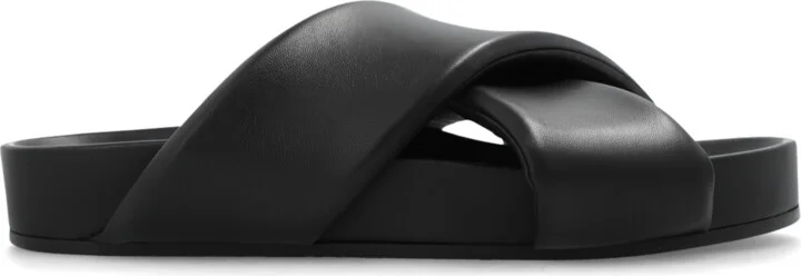 Leather Slides, , - Black