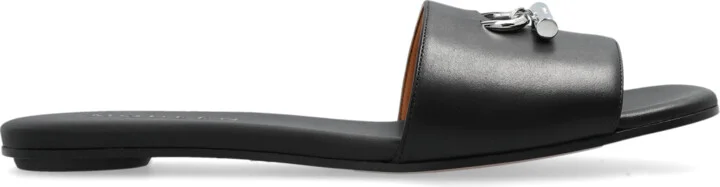 Leather Slides, , - Black