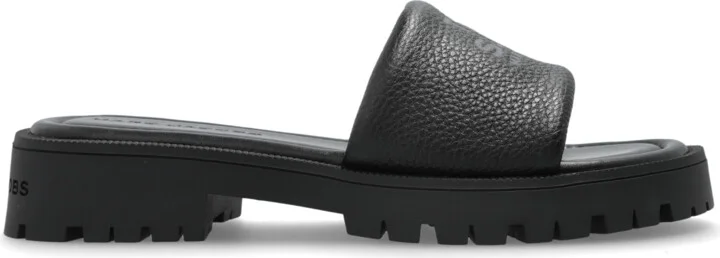 Leather Slides, , - Black