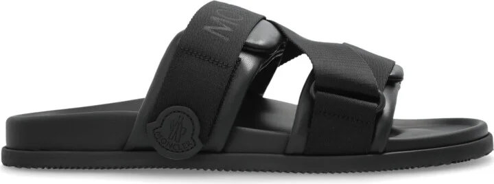 Leather Slides, , - Black