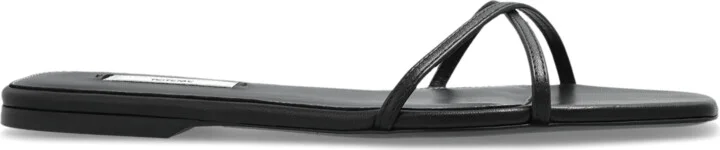 Leather Slides, , - Black
