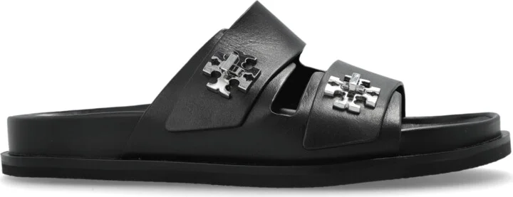 Leather Slides, , - Black