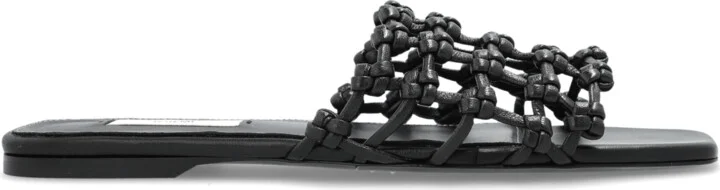 Leather Slides, , - Black