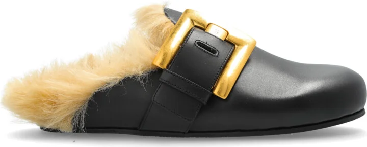 Leather Slides, , - Black