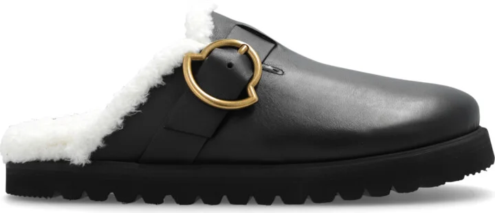 Leather Slides, , - Black