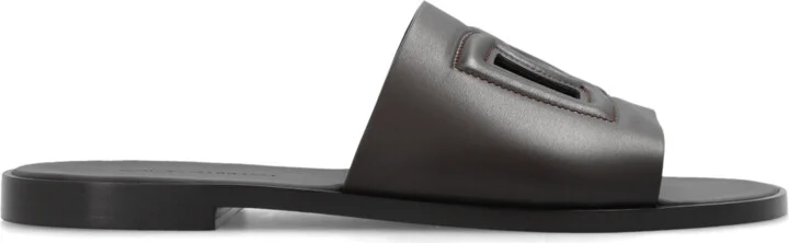 Leather Slides, , - Brown