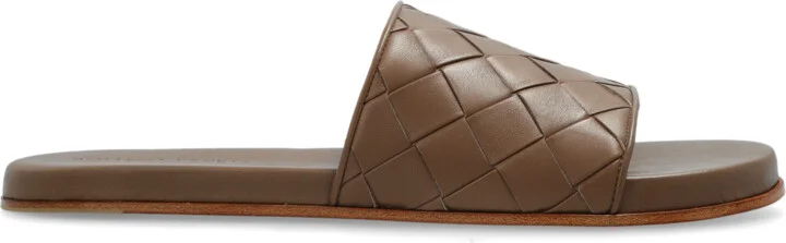 Leather Slides, , - Brown