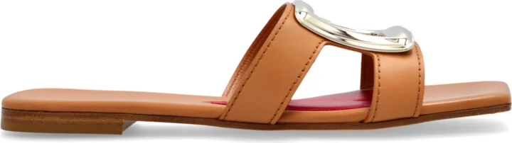 Leather Slides, , - Brown