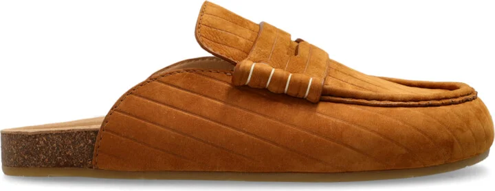 Leather Slides, , - Brown